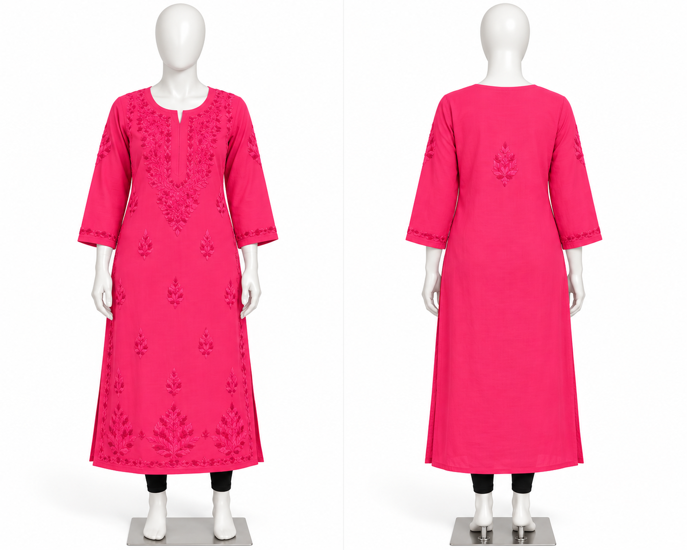 Women’s Pink Floral Embroidered Straight Kurti